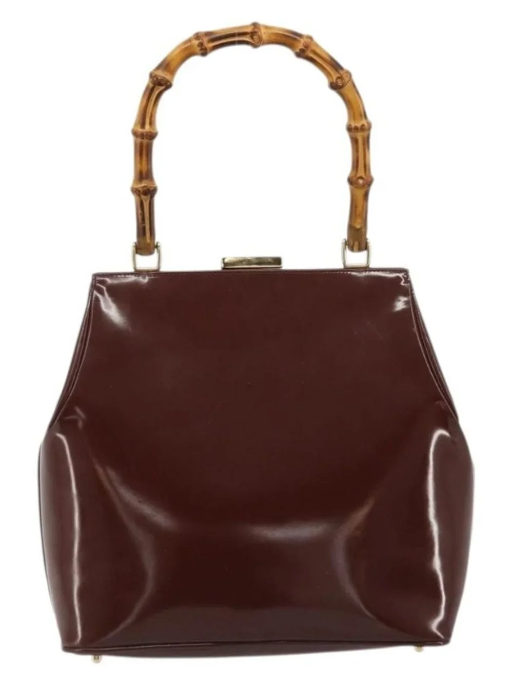 GUCCI Bamboo Hand Bag Patent leather Brown Gold 000 781 0295 Auth 175307